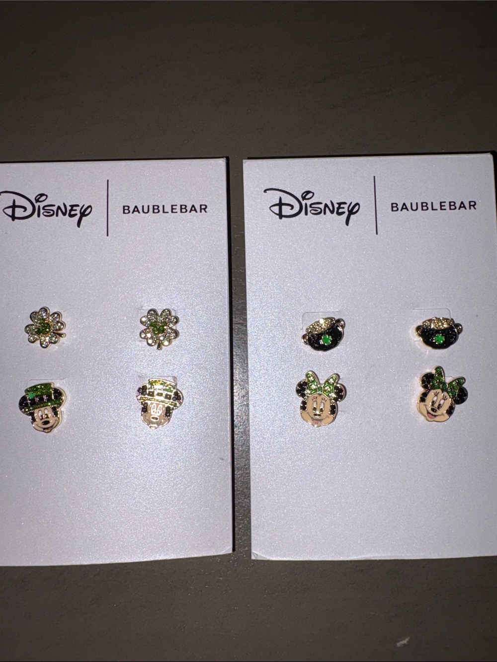 BaubleBar x  Disney Mickey & Minnie Earring Set St Patrick’s Day NWT